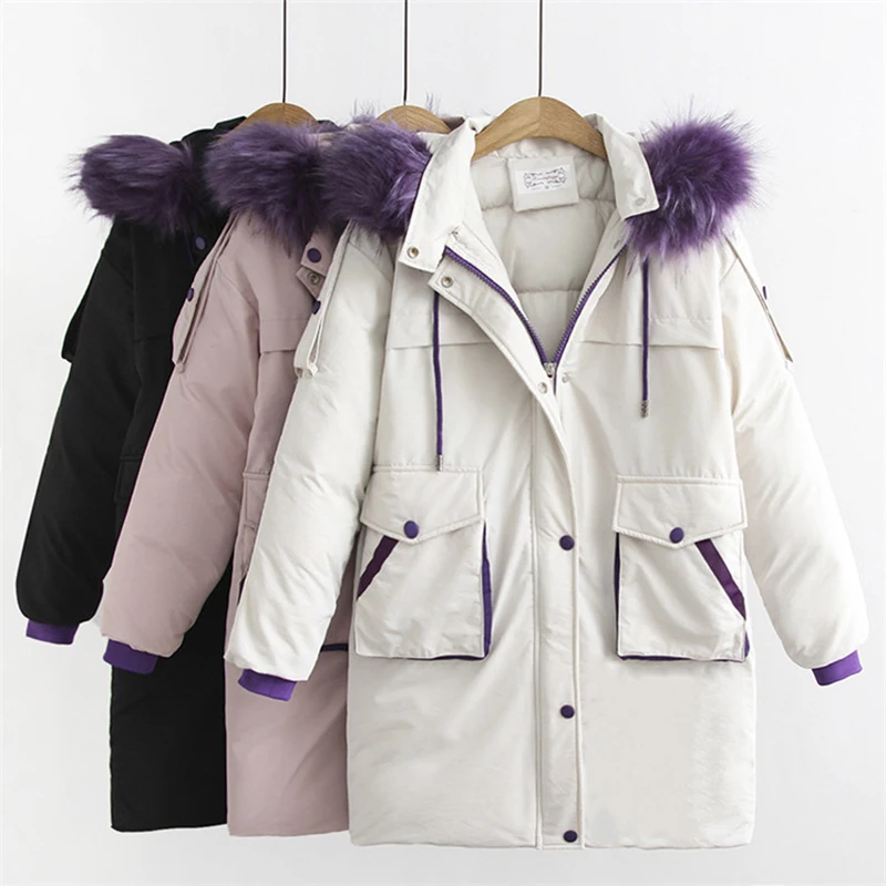 

High quality Large size Winter Parkas Women Fashion Thicken Cotton Coat Hooded Fur collar Windproof Warm Outerwear Female G749