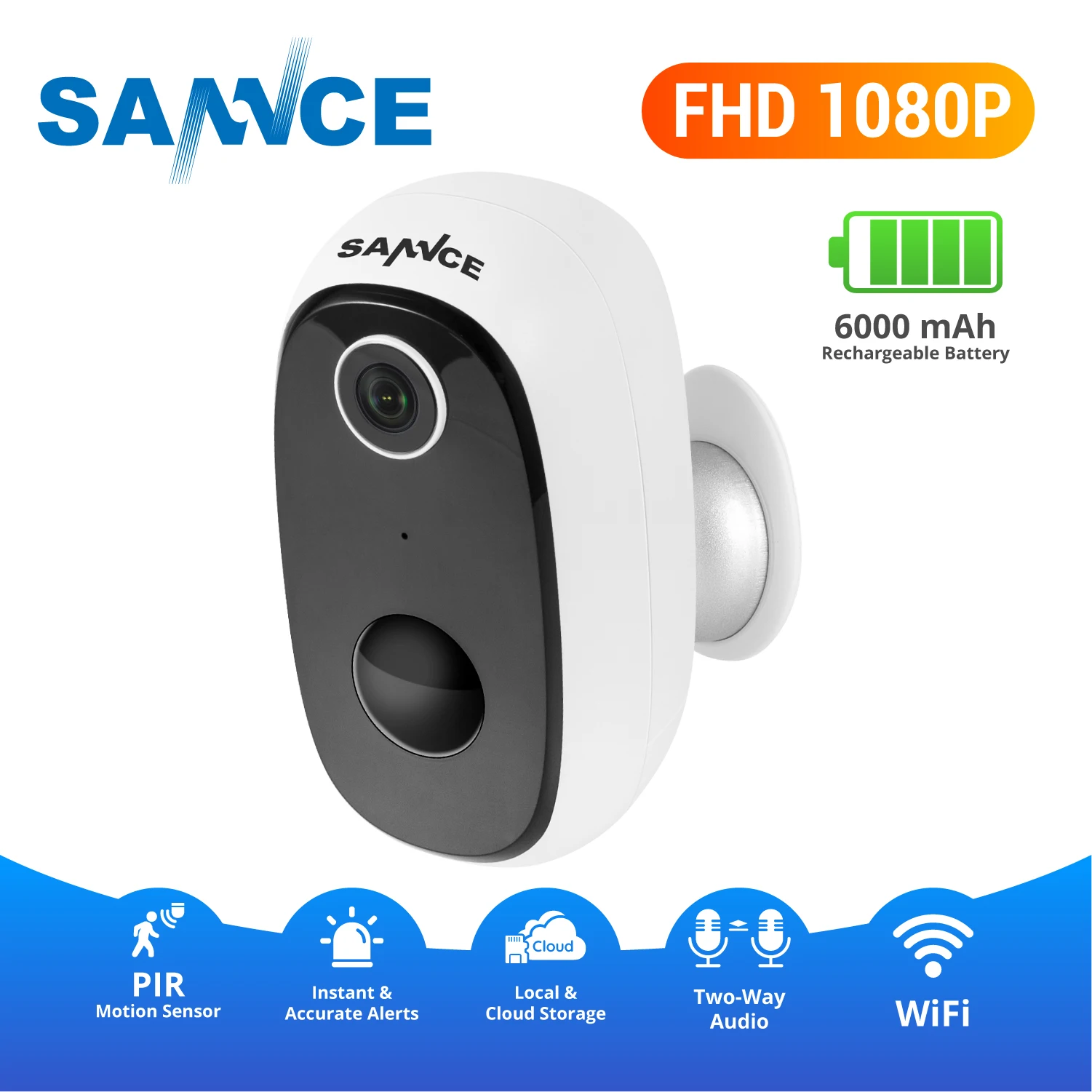 SANNCE IP65 наружная ip камера с ПИР 1080P действительно беспроводная наблюдения для