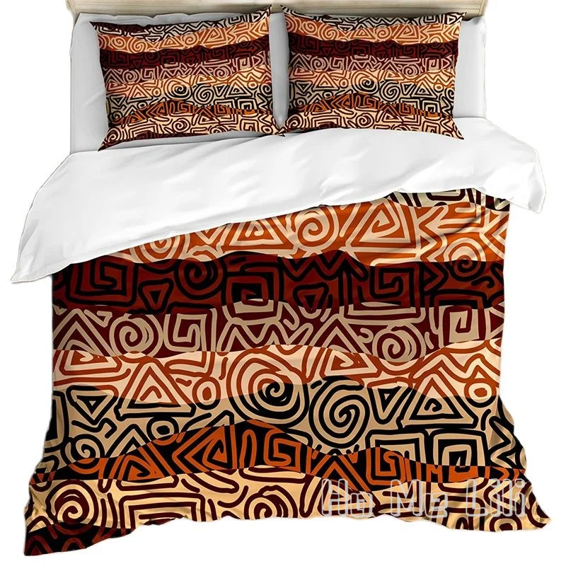 

Vintage Duvet Cover By Ho Me Lili Strikes Pattern In Brown Colors Curved Spiral Lines Decorative Bedding Set Beige Black
