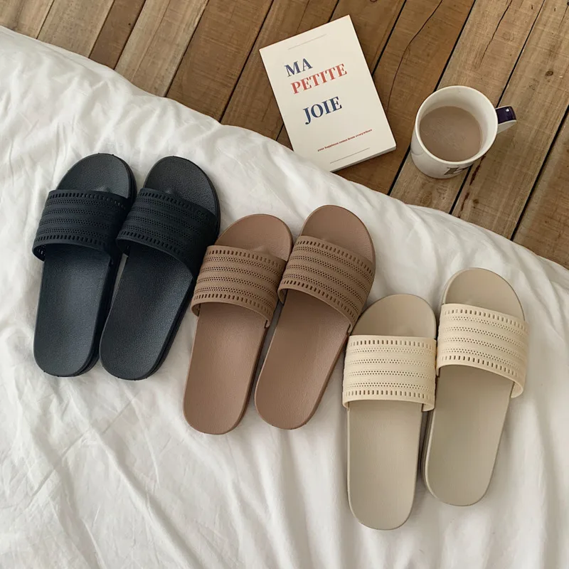 2020 летние женские тапочки для дома Ulzzang модная мягкая резиновая ткань слипоны