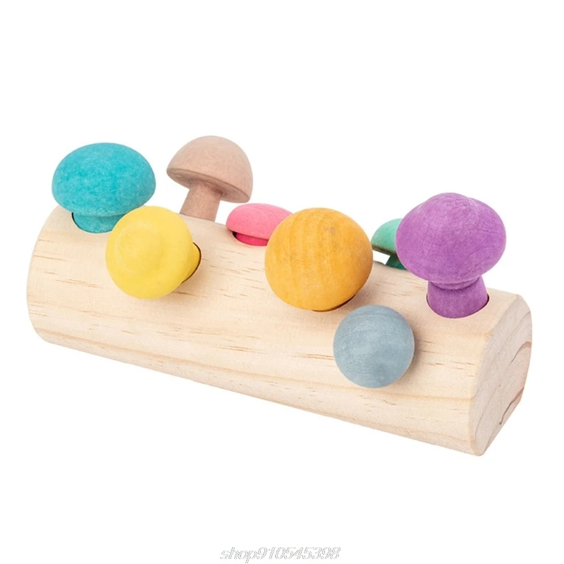 

Wooden Rainbow Blocks Mushroom Picking Game Montessori Baby Educational Developmental Shape Matching Assembly A27 21 Dropship