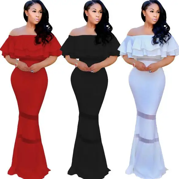 Элегантное вечернее платье с оборками Slash шеи открытыми плечами сеточка в стиле