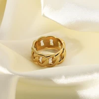 chic thick miami cuban chain ring waterpoof jewelry 18k gold plated stainless steel chunky ring
