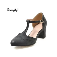 brangdy new women high heels pumps mary jane shoes summer bowknot t strap round toe ladies sandals black red zapatos de mujer
