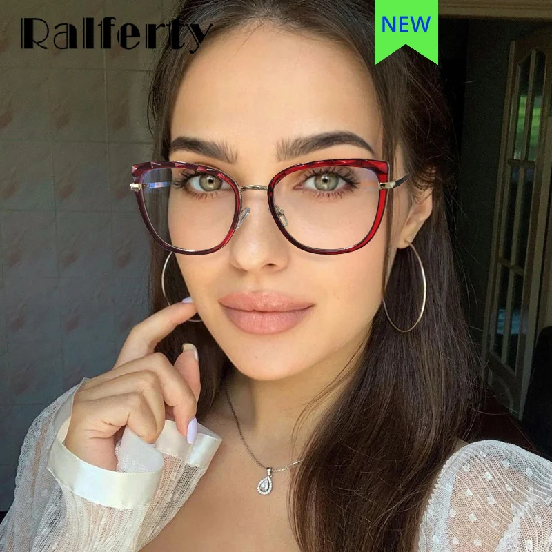 

Ralferty антибликовый синий светильник, компьютерные очки кошачий глаз, прозрачные декоративные роскошные женские оправы для очков, без диоптр...