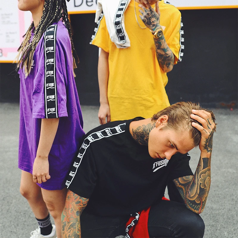 LACIBLE Футболка мужская хип хоп с принтом ленты для короткий рукав японский