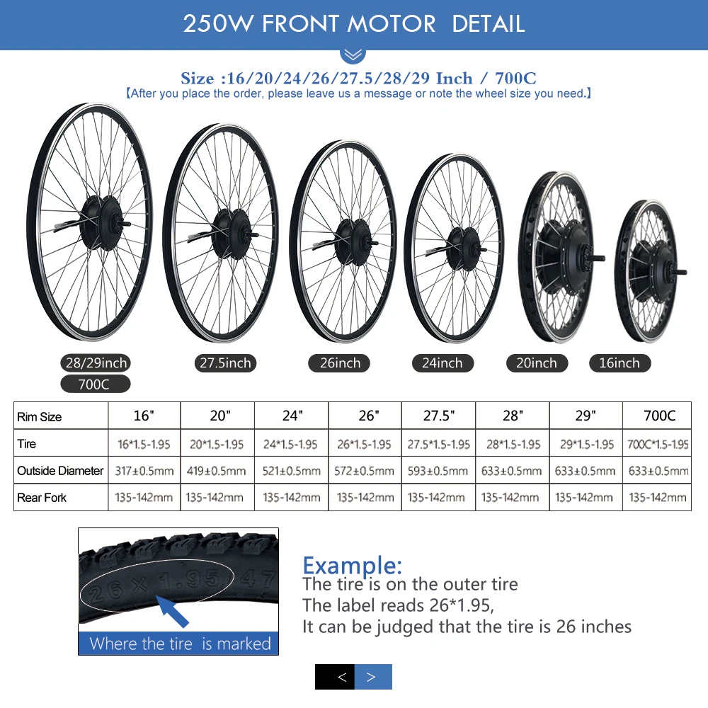 Комплект для переоборудования электрического велосипеда 36V 48V 250W 16-29inch 700C EBike