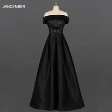 LSDZ19 – robe de soirée noire Simple et élégante, ligne a, manches courtes, col bateau, longueur au sol, épaules nues, 2020  (1)