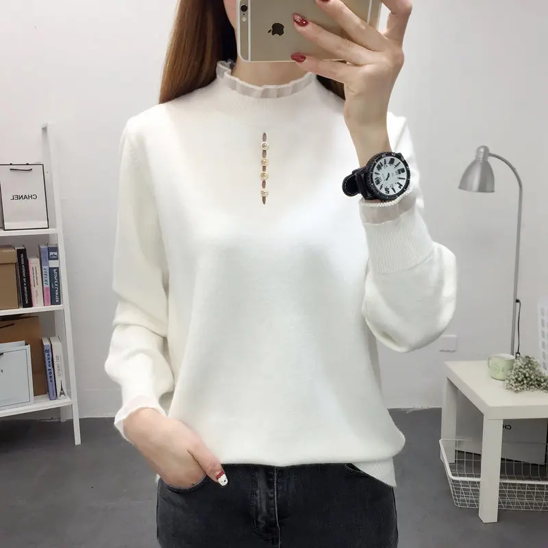 

Sweater female long-sleeved solid color pullover short paragraph wild shirt one
