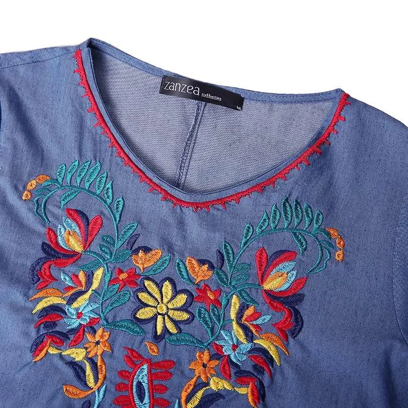 Женское джинсовое платье ZANZEA размера плюс синее повседневное летнее с коротким