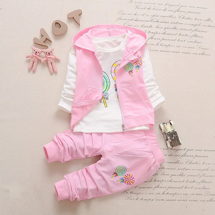 Autumn Girls Clothing Sets Kids Clothes Set Children Vest+longsleeve T-shirt+pants 3pcs Outfits Baby Girl Sports Suit Tracksuit |