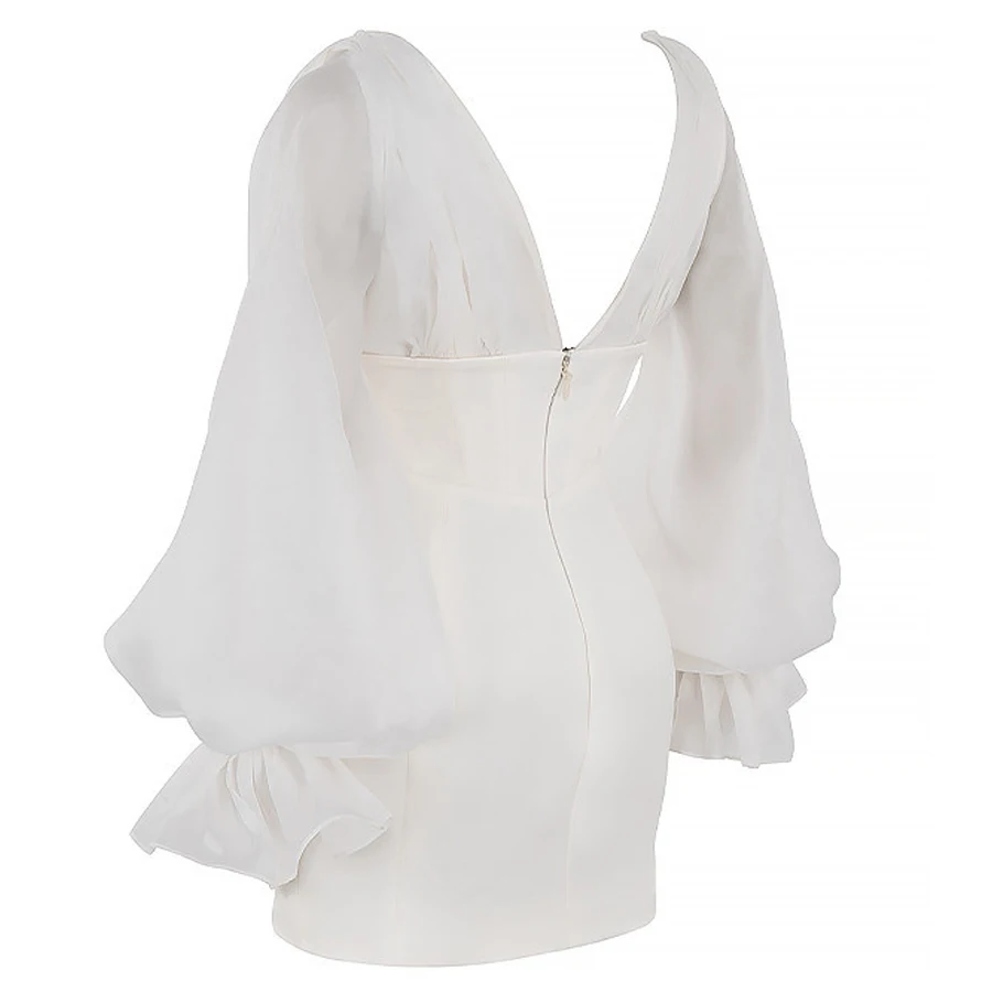 

21 New Women's Wear Pure White Puff long sleeve Sexy backless buttocks Summer Dresses Casual dresses woman party night