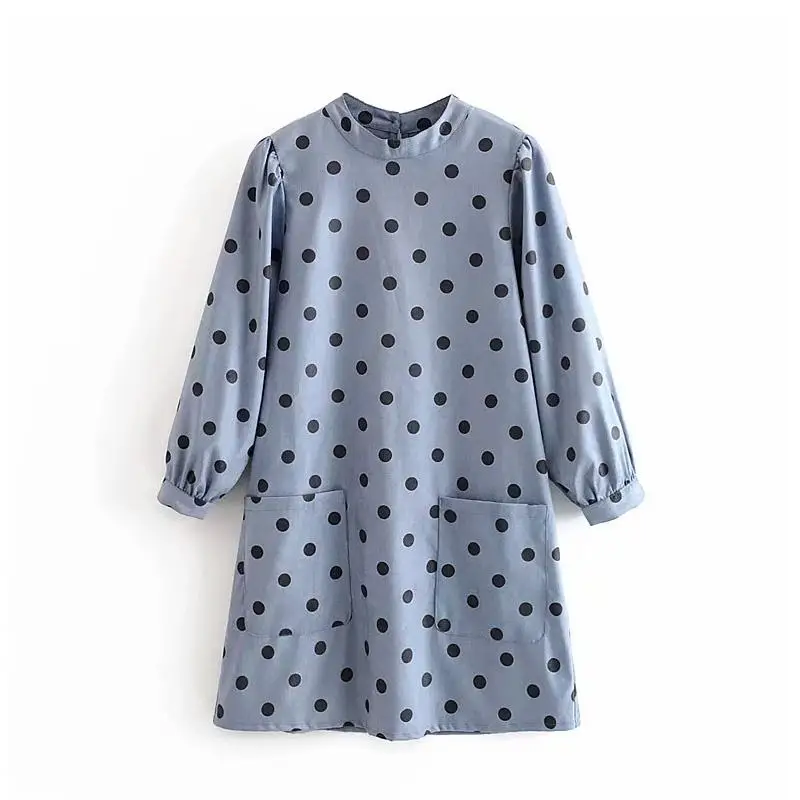 Женское мини-платье с длинным рукавом Осеннее синее платье из 2019 хлопка уличная