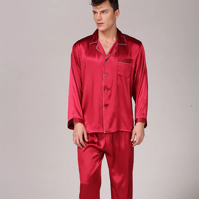 

Long-Sleeved Trousers Spring Men'S Striped Export Silk Pajamas Satin Silk Sleepwear Simulation Silk Suit Large Size Homewear