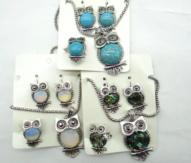 Кольцо и ожерелье из натурального камня с бирюзовым кварцем опалом тигровым