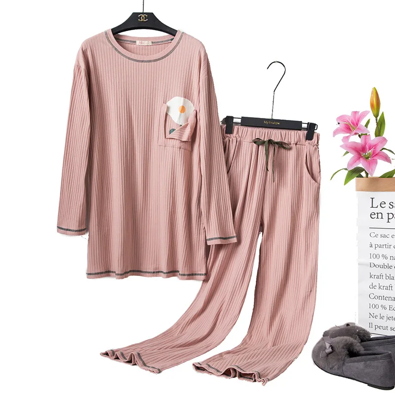 Осень-зима 2020 женские пижамы Корейская версия вязаный пуловер в полоску с