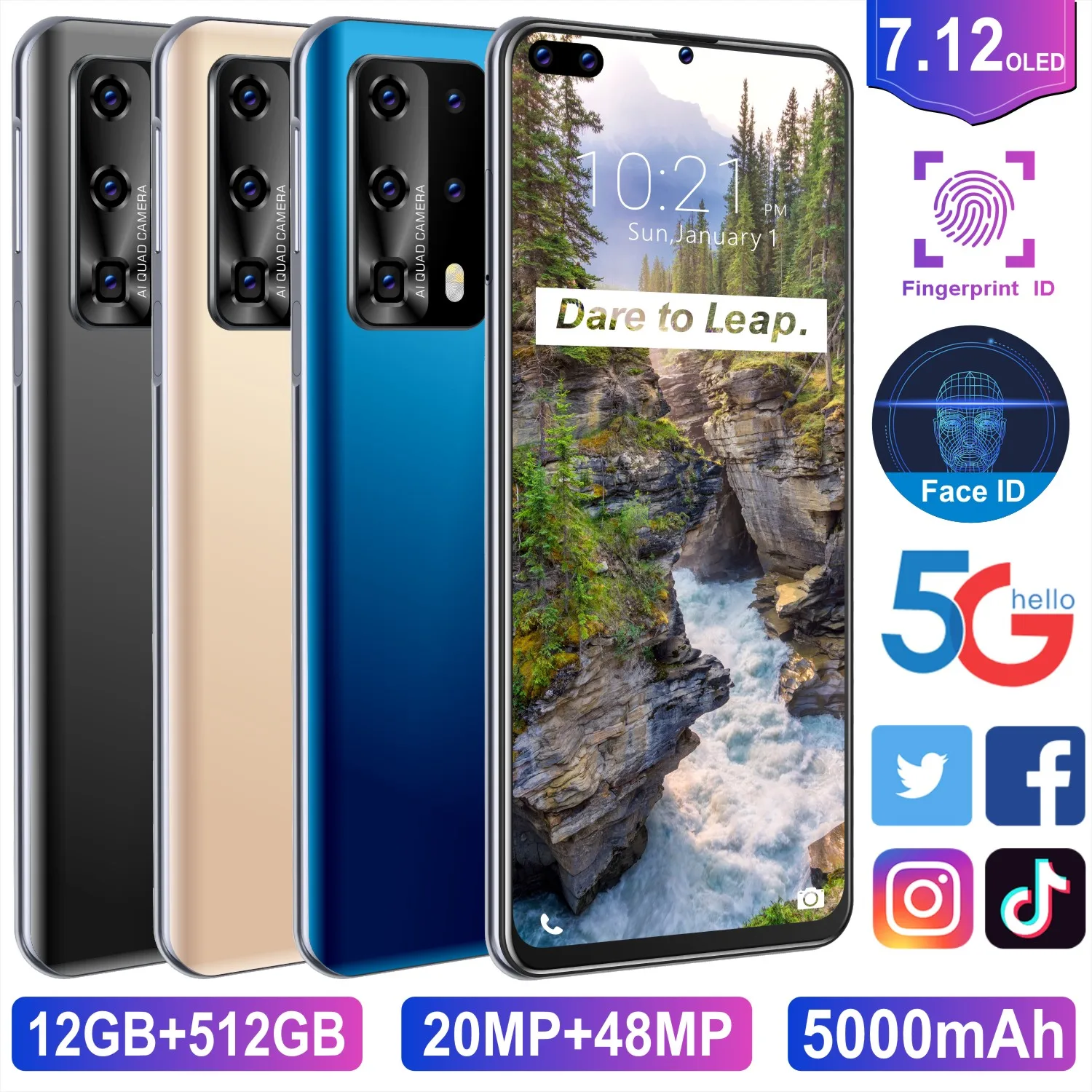 

2021 Global 5G Version New Arrival P40 Pro+ 16+512GB 7.12Inch Infinity-o Display 5000MAH Battery 20+48MP 10Core Face ID Dual SIM