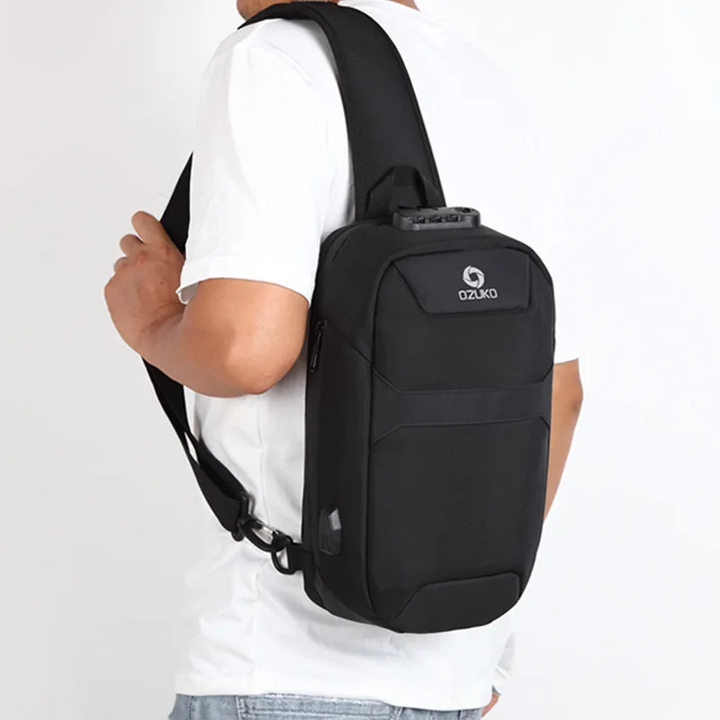OZUKO Men Anti-theft Crossbody Bags Male Oxford Waterproof USB Charging Chest Pack Sling Bag Short Trip Messenger Shoulder |