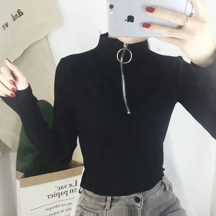 Casual Zipper Sweater Women Turtleneck Solid spring autumn female Knitted sweater Pullovers long Sleeve chic Soft Jumper top | Женская
