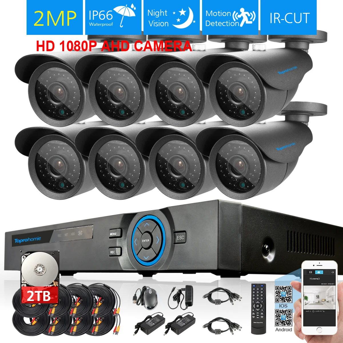 TOPROHOIME 8CH HDMI 1080P DVR система 8 шт. 2MP наружная Водонепроницаемая камера для дневной и