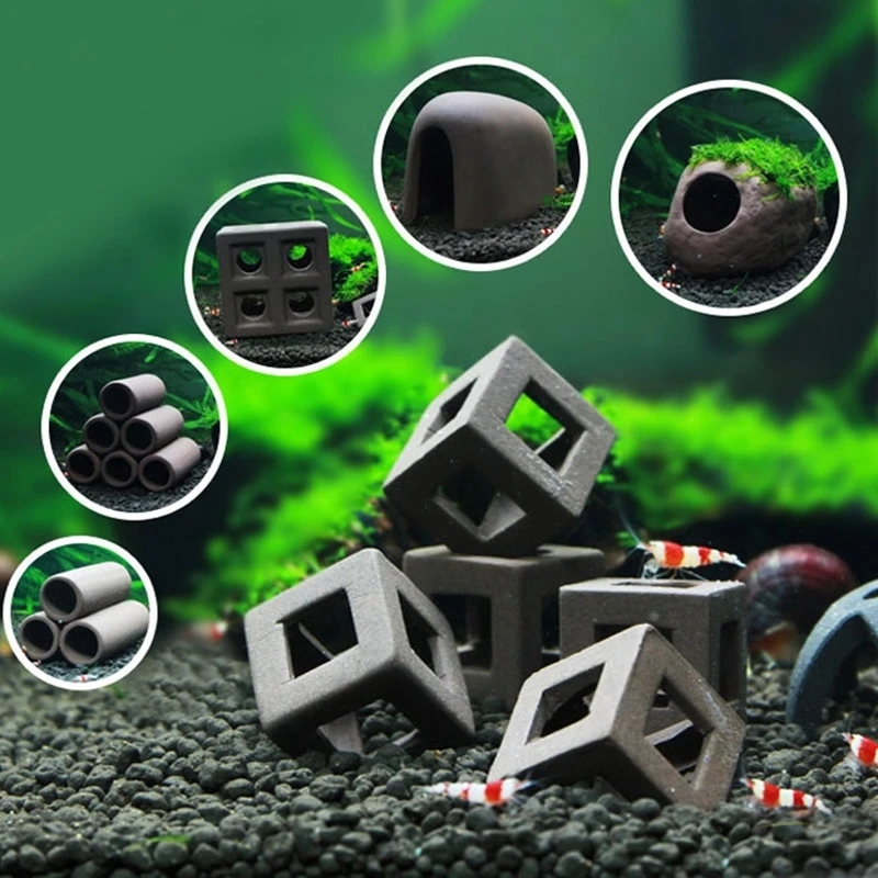 

Fish Shrimp Hiding Cave Ceramic Shelter House Aquarium Decoration Pot Scorpion Canister Water Tank Moss Grass Stone Ornament