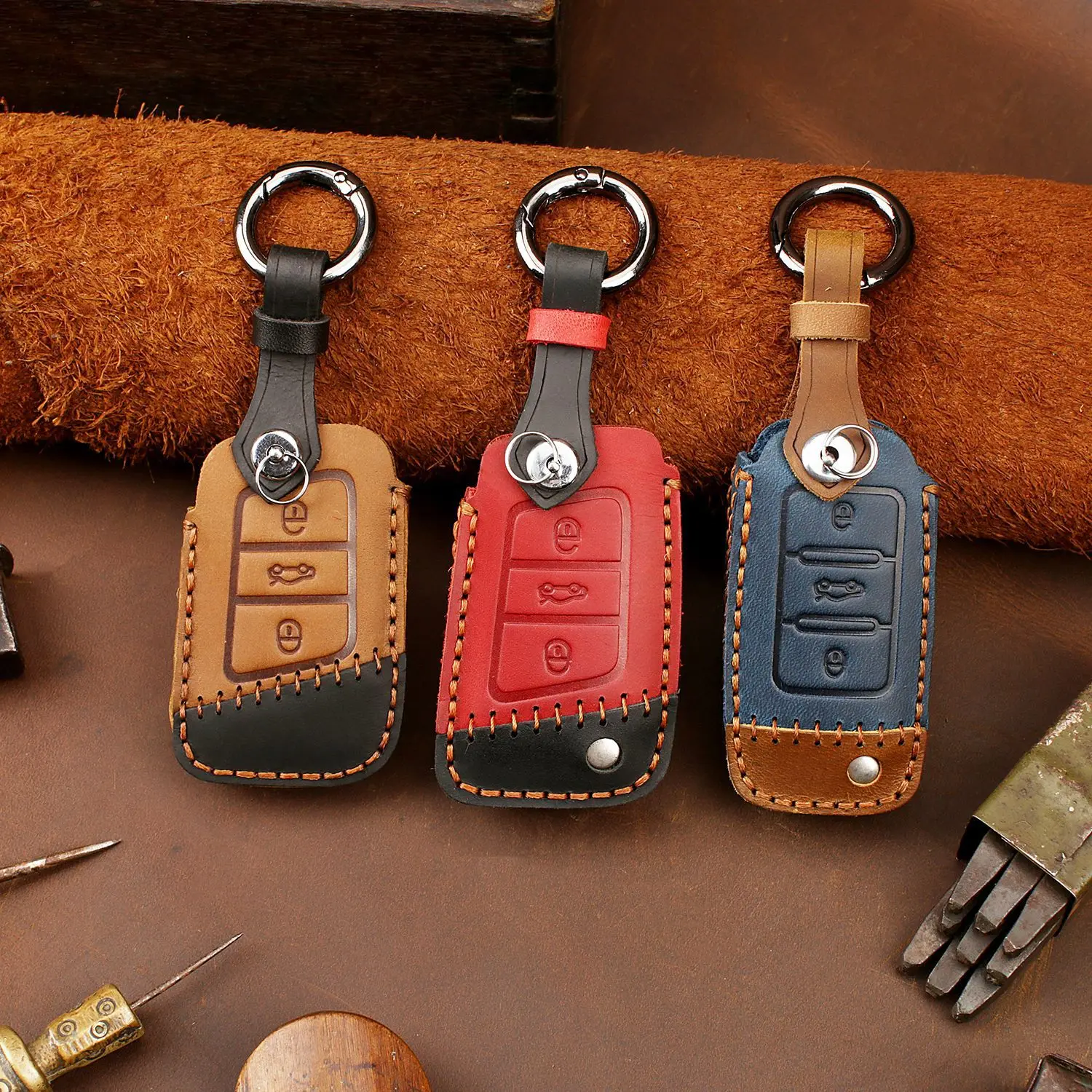 Чехол для ключей автомобильного брелка с кольцом держателем Volkswagen VW Golf 7 Passat Skoda s