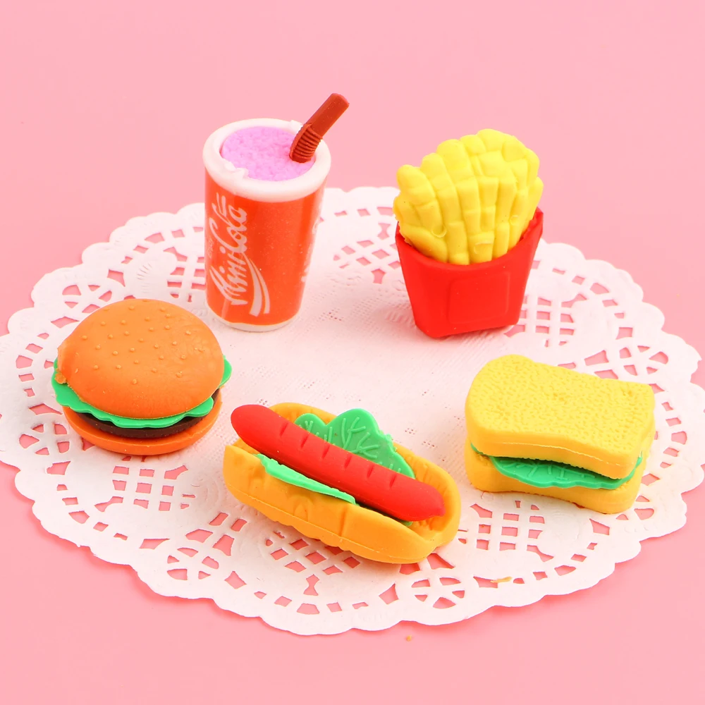 5pcs/lot Food Eraser Set for Kid's Love School Kawaii Pencil Rubber Stationery Supplies with Bag|eraser set|food erasers setfood eraser |