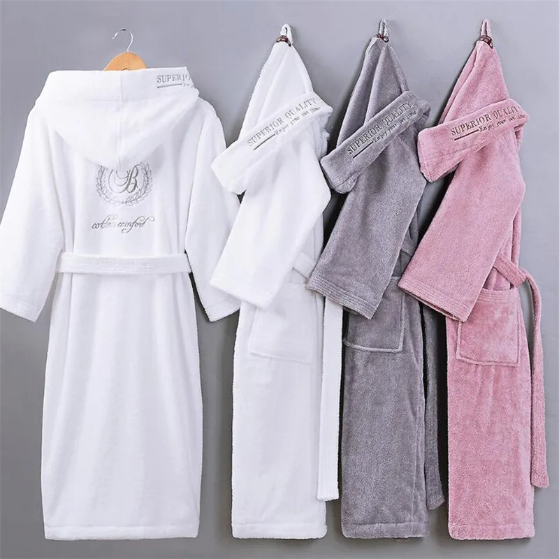 

100% Cotton Terrycloth Robe Nightwear Long Kimono Homewear Plus Size Bath Robe Men Women Couple Robes 5 Star Hotel Bathrobe