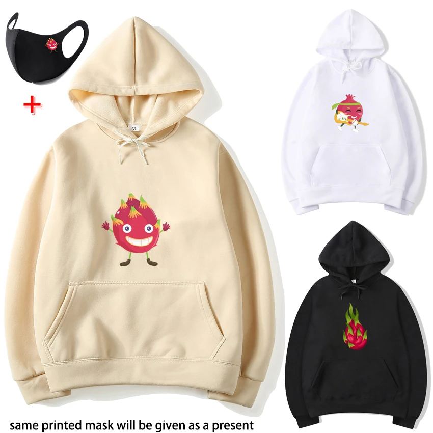 

2021 New Women anime hoodie Cute dragon fruit cartoon Print Hooded Sweatshirt Female Harajuku Streetwear Long Sleeve sweatshirt