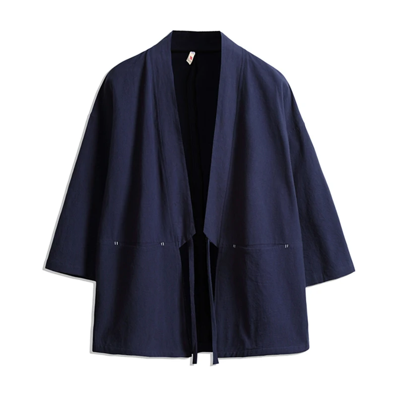MRDONOO Men's Spring Summer Cardigan Jacket Loose Casual Cotton Linen Coat Solid Color Japanese Kimono Plus Size | Мужская одежда