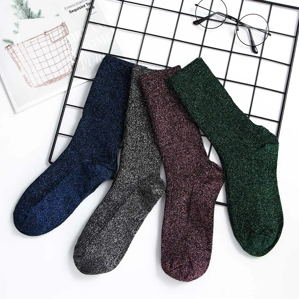 1 пара женские блестящие носки серебристые шелковые яркие простые без пятки для