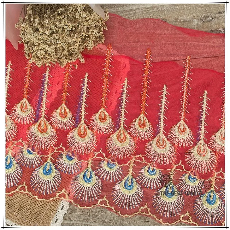 Горячая Распродажа высококачественные вышитые золотые перья павлина сетчатая