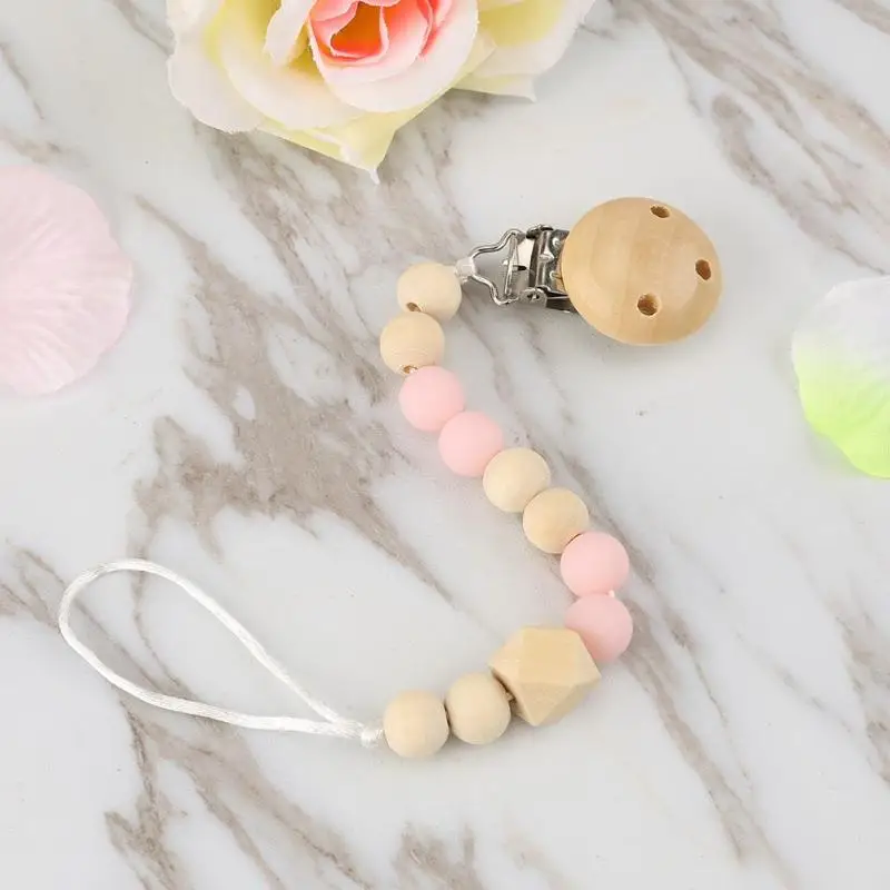 

1PC Baby Wood Beaded Pacifier Clip Silicone Chain Nipple Holder Infant Soother Teether Baby Shower Gift