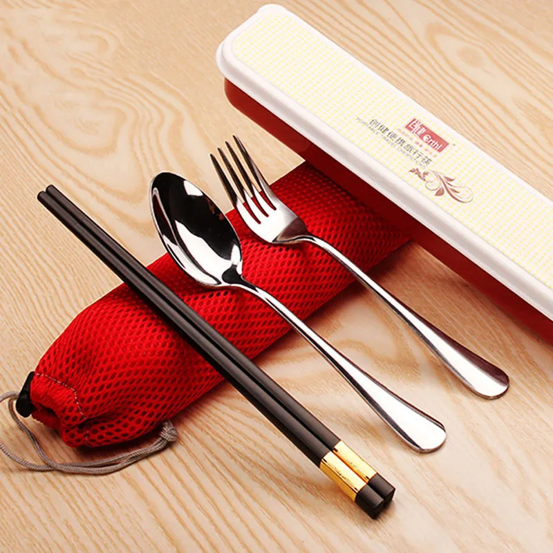 

CJ029 Lunch Tableware Outdoor Portable Stainless Steel Tableware Three-piece