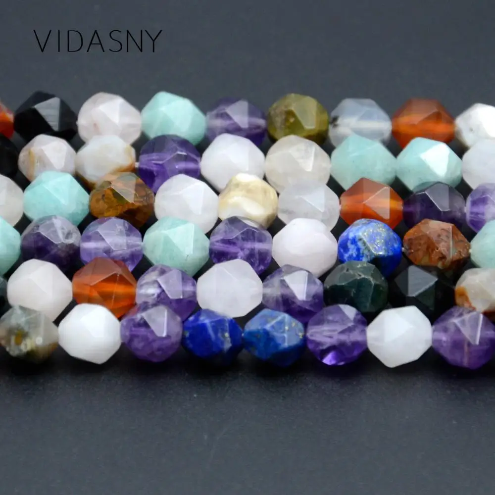 Граненые смешанные бусины из лазурита и аметиста натуральный драгоценный камень