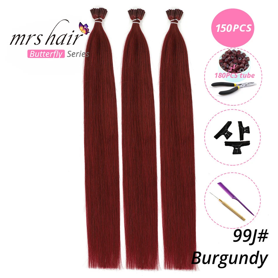 MRSHAIR, 1 г/шт., 16 дюймов, 20 дюймов, 24 дюйма, Предварительно Связанные волосы для наращивания, I Tip Machine, Remy, прямые человеческие волосы на капсулах, настоящие волосы, 50 шт - Цвет: KIT99J-150