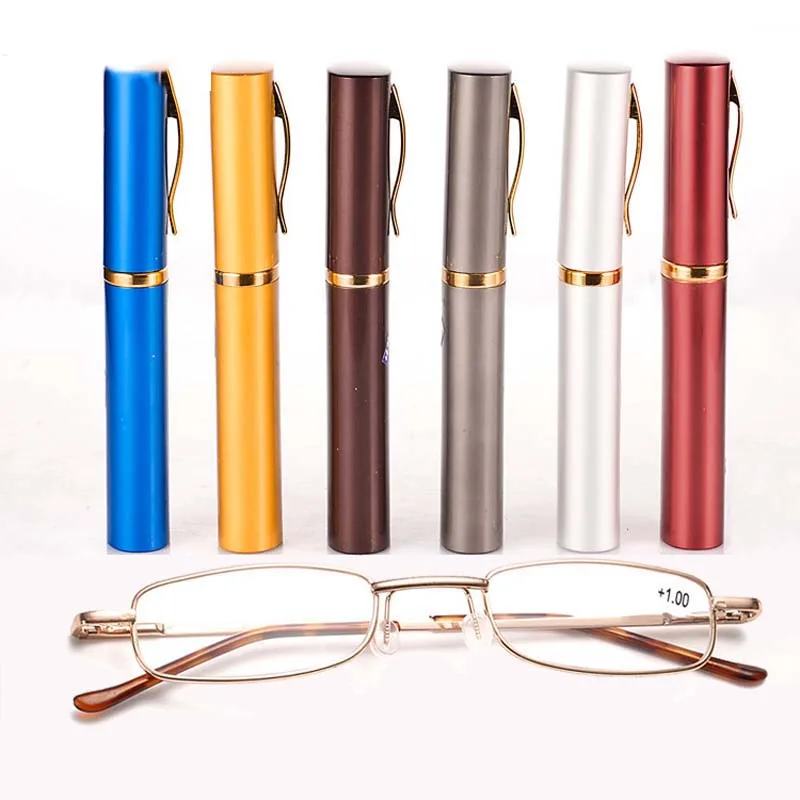 

MOLNIYA 6 Color Portable Metal Pen Reading Glasses Ultralight Resin Presbyopic Glasses With Pen Case Women Men Elder Gifts