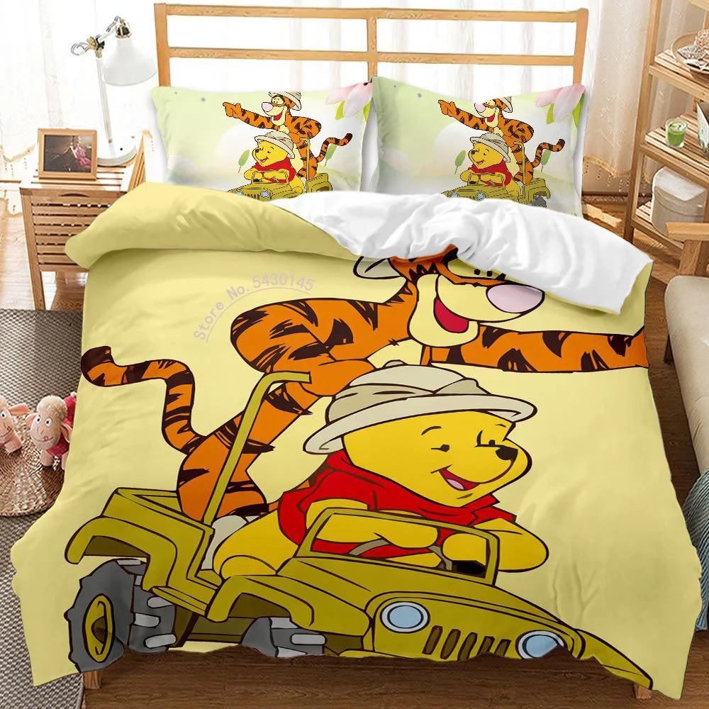 

Bedding Disney Cartoon Winnie The Pooh Lovely Print Duvet Quilt Pillowcase Boys and Girls Warm Bedroom Decor Home Textile