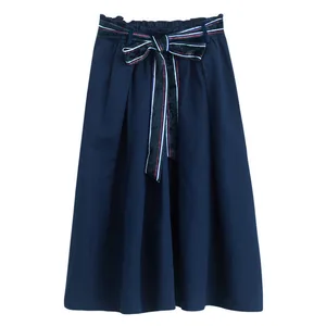 INMAN Женская хлопковая юбка трапециевидной формы со специальным цветным поясом длиной до колена