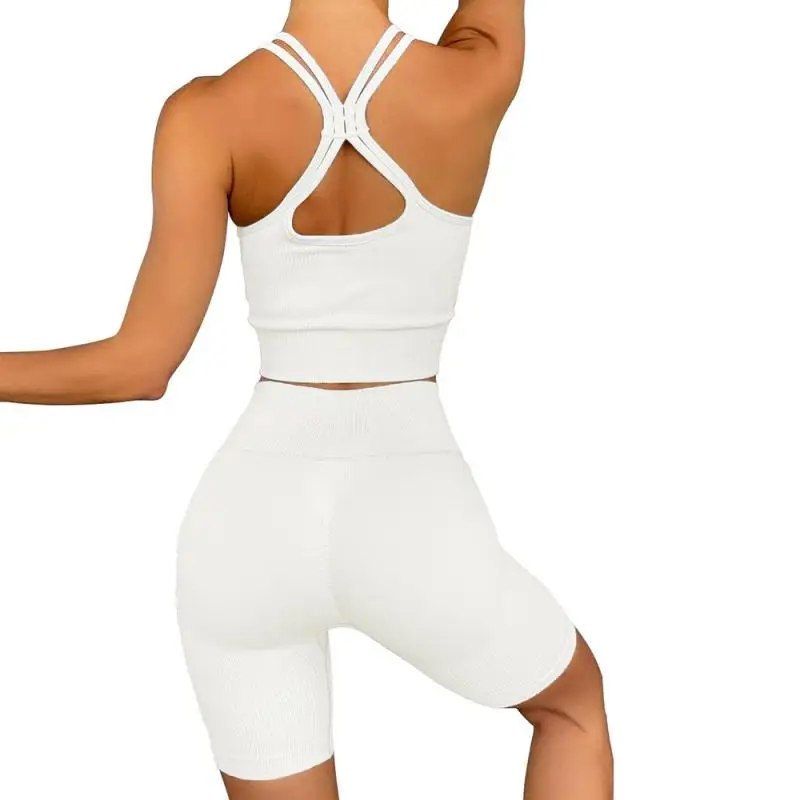 Sleeveless Sport Yoga Workout Clothes Cross Tank Shorts Yoga Shorts for Woman Sport Vest Fitness Gym