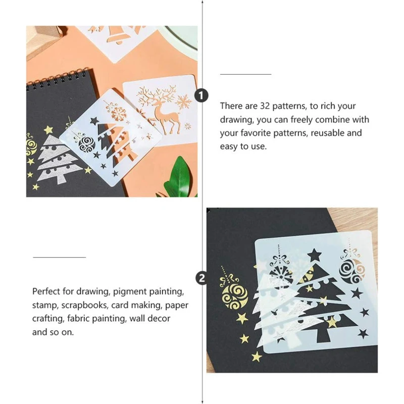 

32Pcs Mandala Painting Templates Perfect for DIY Painting Art Christmas Diary Pattern Hollow Board