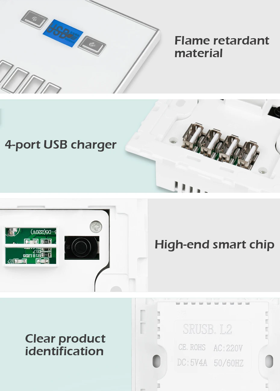 Esooli 4-портовый розетка с USB настенное Зарядное устройство адаптер розетка стандарта евроcоюза Мощность выход Панель электрическое настенное зарядное устройство адаптер для зарядки
