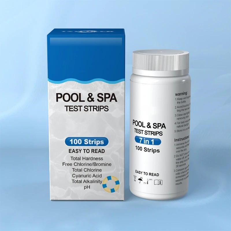 

100 Pcs Water Test Strips 7-in-1 Swimming Pool Water Quality Test Strips for Water Quality Check Aquarium Fish Tank Pool