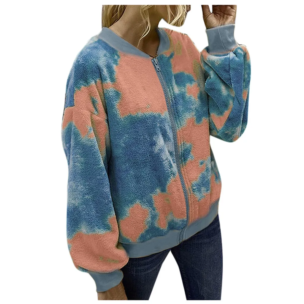 Зимние плюшевые пальто и куртки с галстуком краской для женщин Уличная одежда из