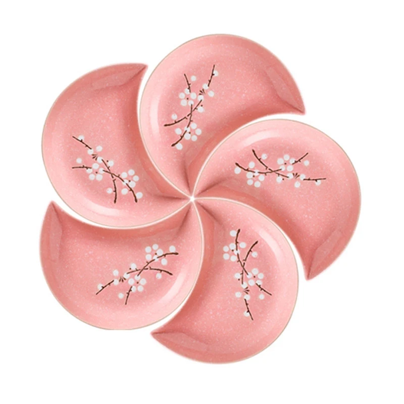 

5PCS Luxury Nordic Plum Blossom Ceramic Snack Plates Bone China Moon Shaped Dinner Plates Dish Snacks Platter Porcelain Dishware