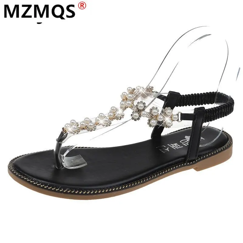 

2021 Fashion Women Shoes Summer Flat Shoes New Flip-flop Sandals Comfortable Sexy Rhinestone Beach Shoes Women's Casual Sandals