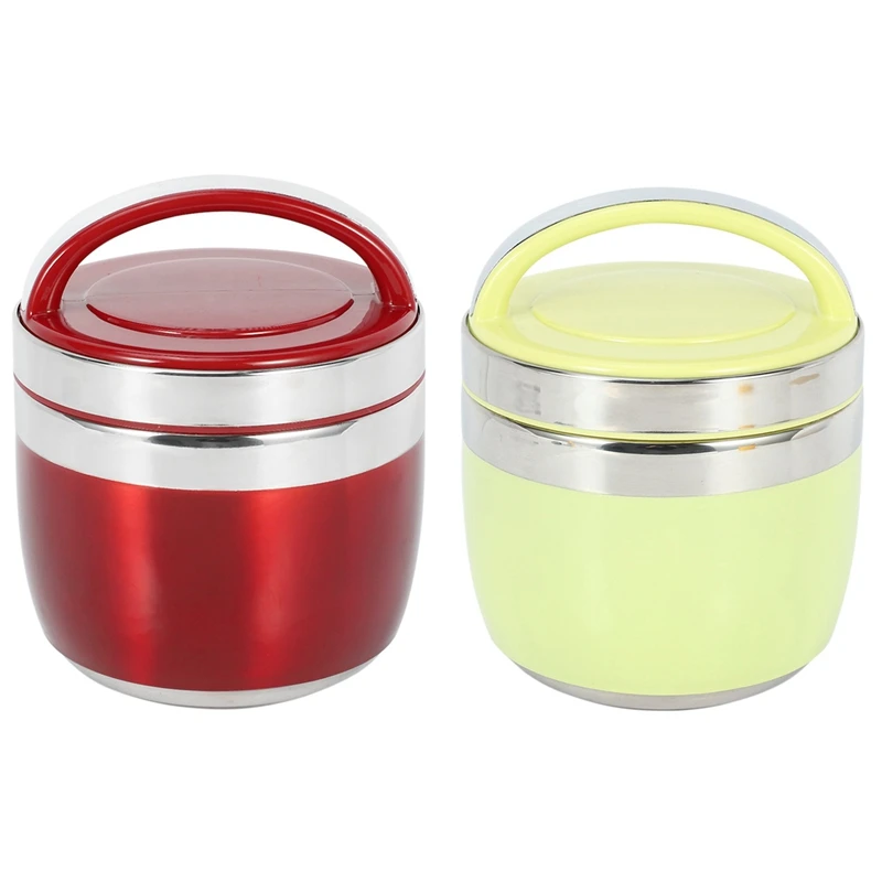 

Изолированная коробка для риса из нержавеющей стали, 2 шт., 1500 мл, 2 яруса, пищевой контейнер для детей и студентов, термо ланч бокс, красный и з...