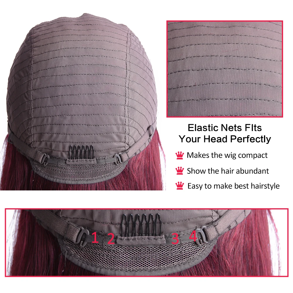 Парики HairUGo прямые из человеческих волос с челкой 99J парики красного цвета для