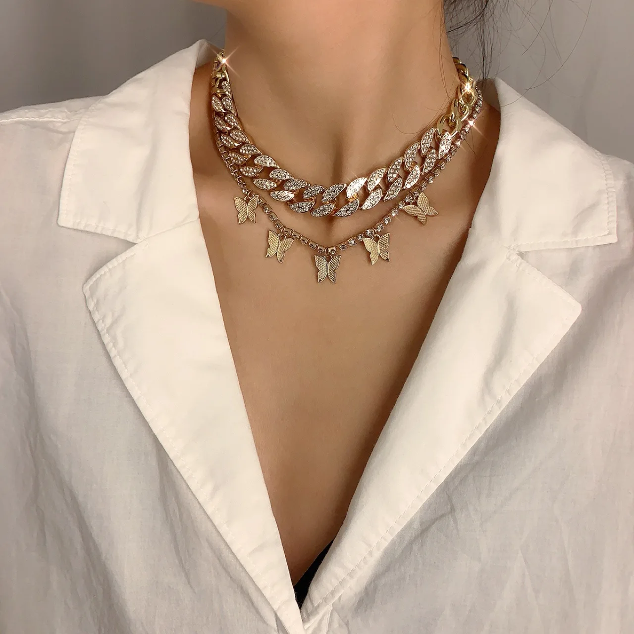 

Butterfly Necklace Pendant Luxury Tennis Chain Metal Fashion Jewelry Choker Necklaces For Women Cuban Baroque Trendy Punk