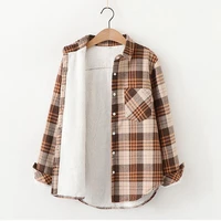 litong fashion thick velvet plaid shirts women winter keep warm blouses and tops new casual slim vintage clothes outwear chemise